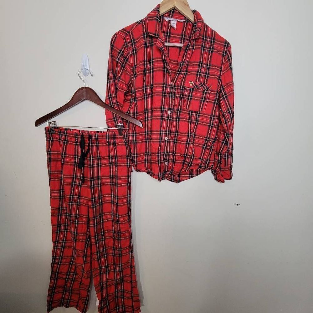 Victoria's Secret XS Pajama Cotton Plaid Tartan Set Red